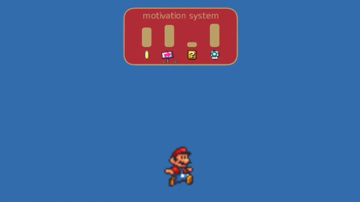 Agents are motivated by an internal system to strive for either health, level progress, learning, or invulnerability