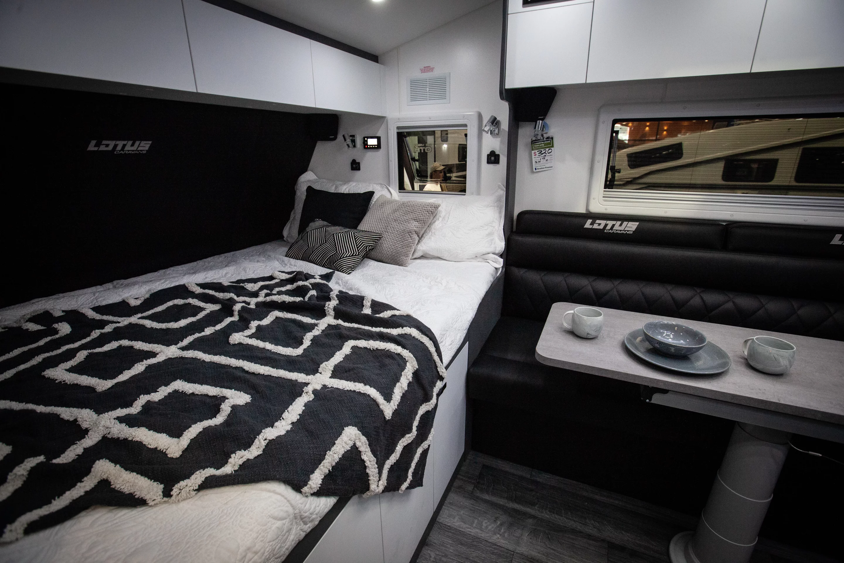 Front bed in the 23-foot Lotus Off Grid