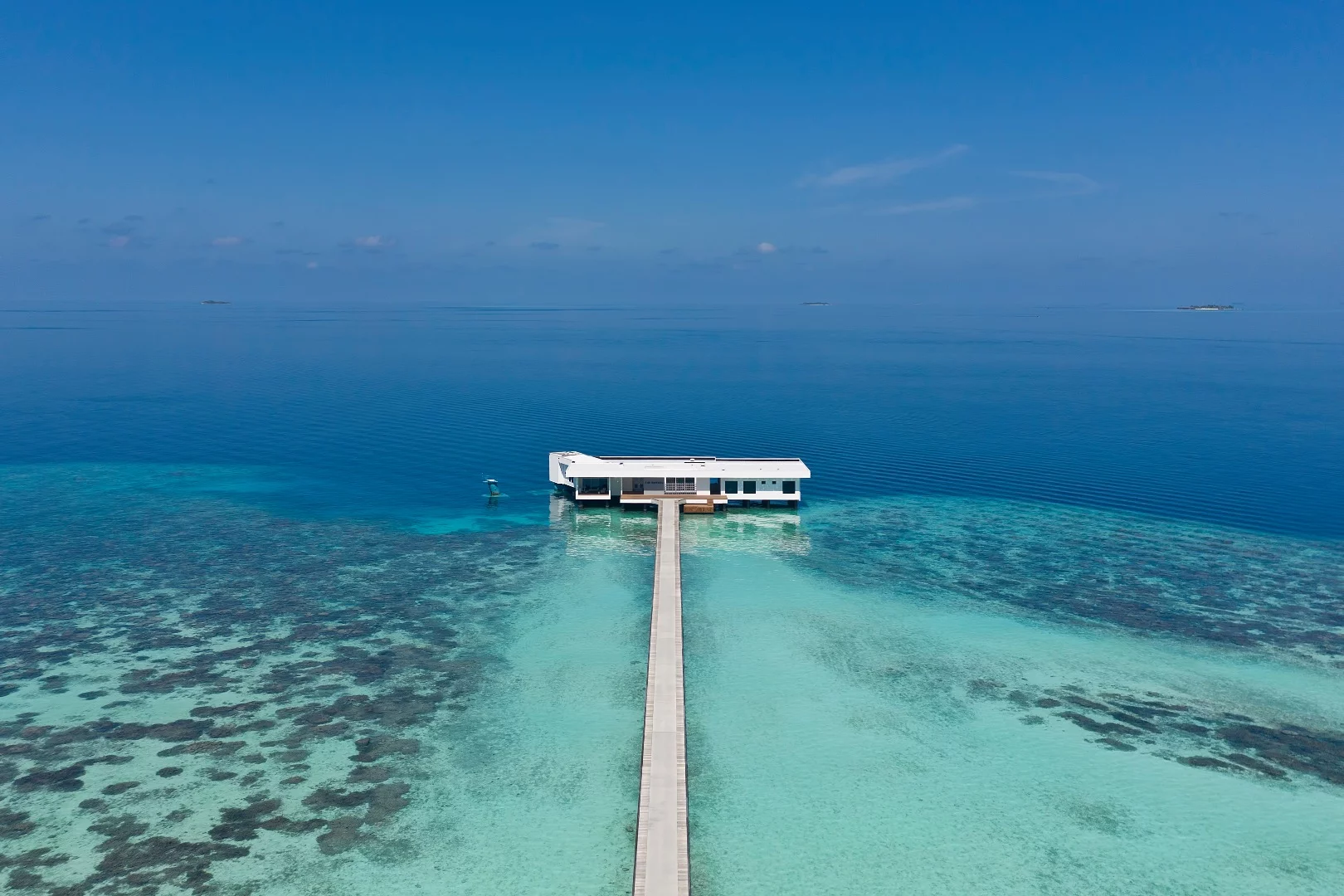The Muraka (or Coral) villa is located in the same Conrad Maldives Rangali Island resort that hosts the Ithaa underwater restaurant