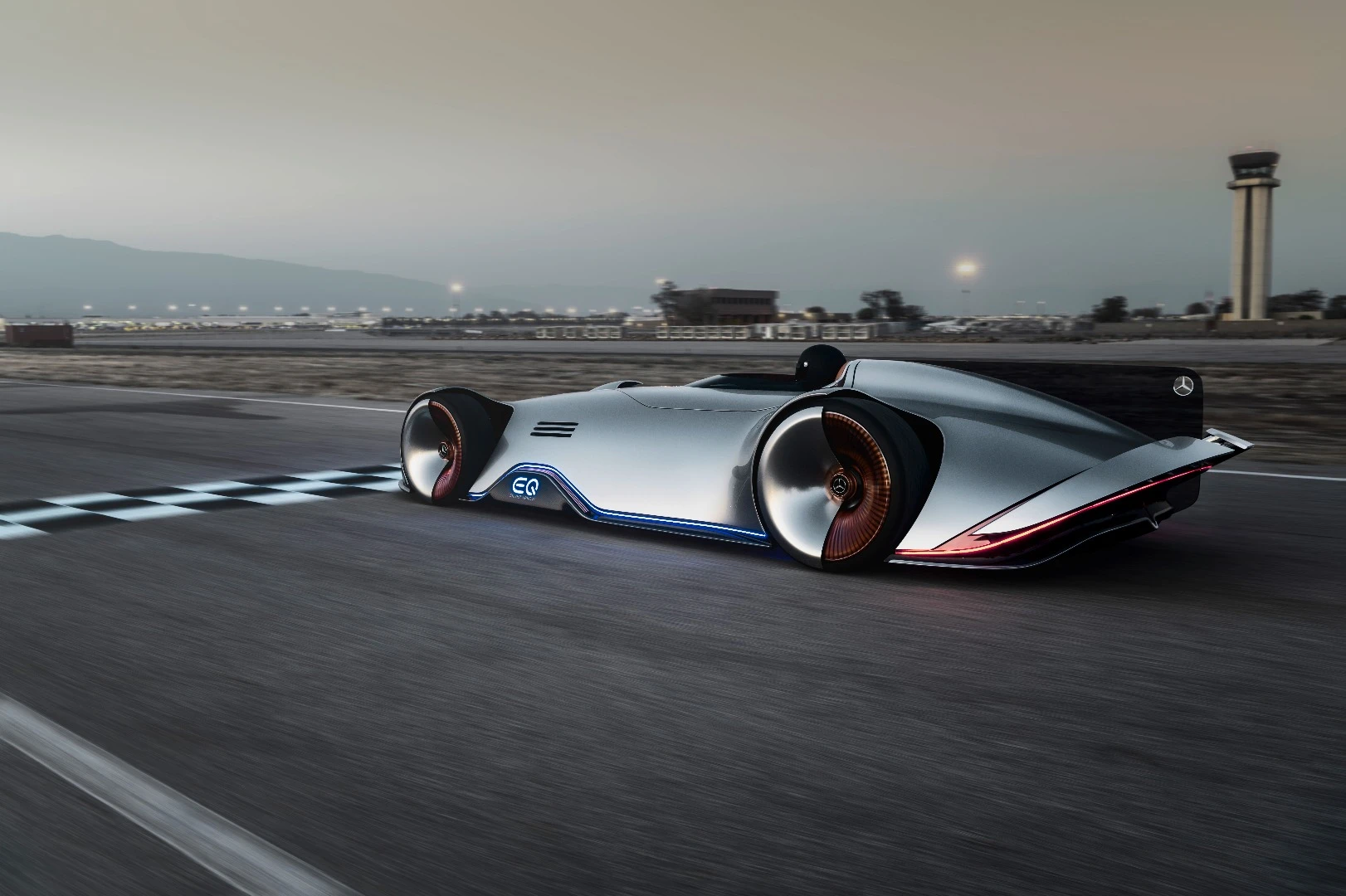 Lighting strips built into the front and side skirts add a dash of color to the EQ Silver Arrow concept