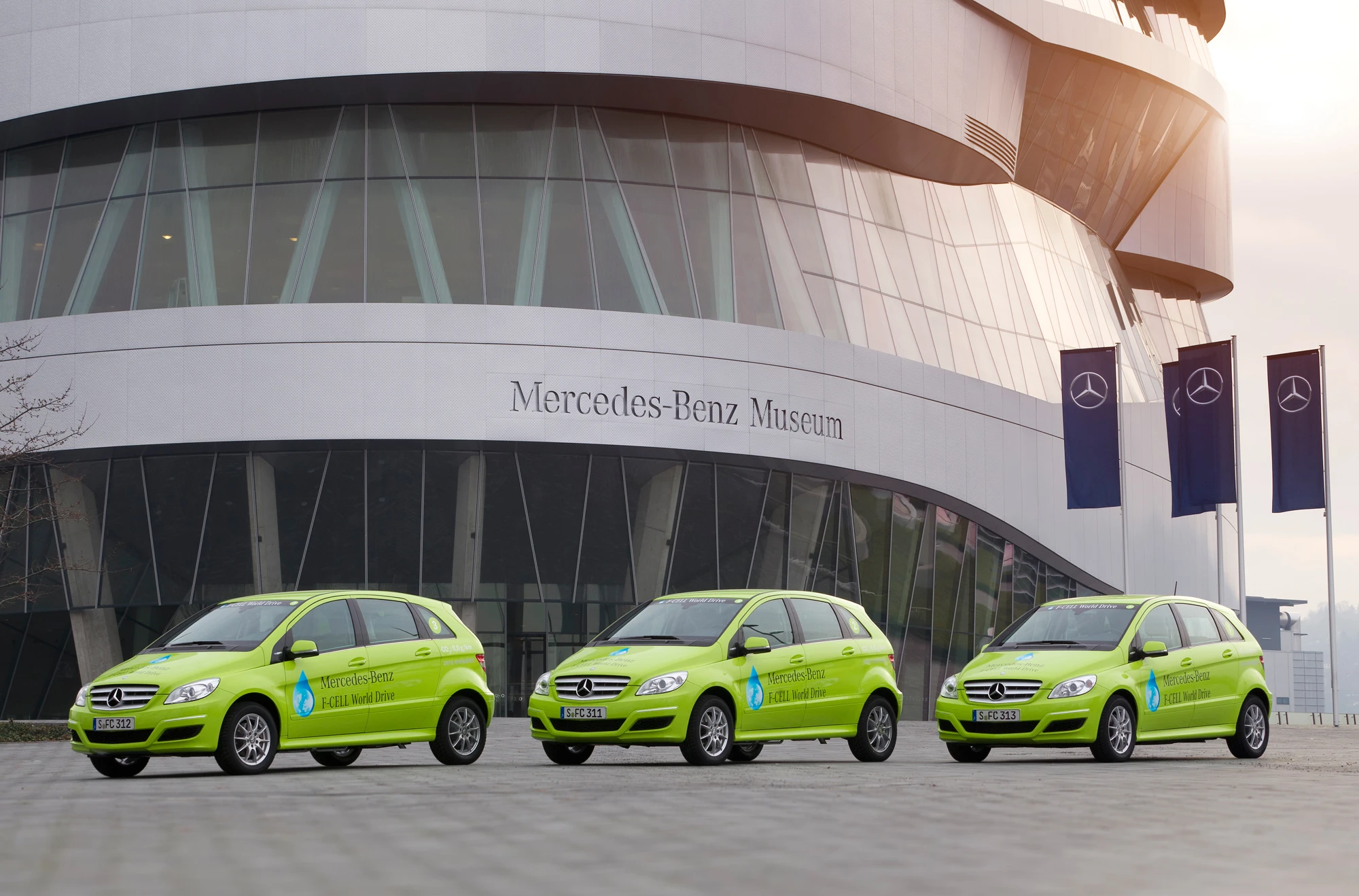 The three B-Class F-CELL EVs that will circumnavigate the globe in the Mercedes-Benz F-CELL World Drive