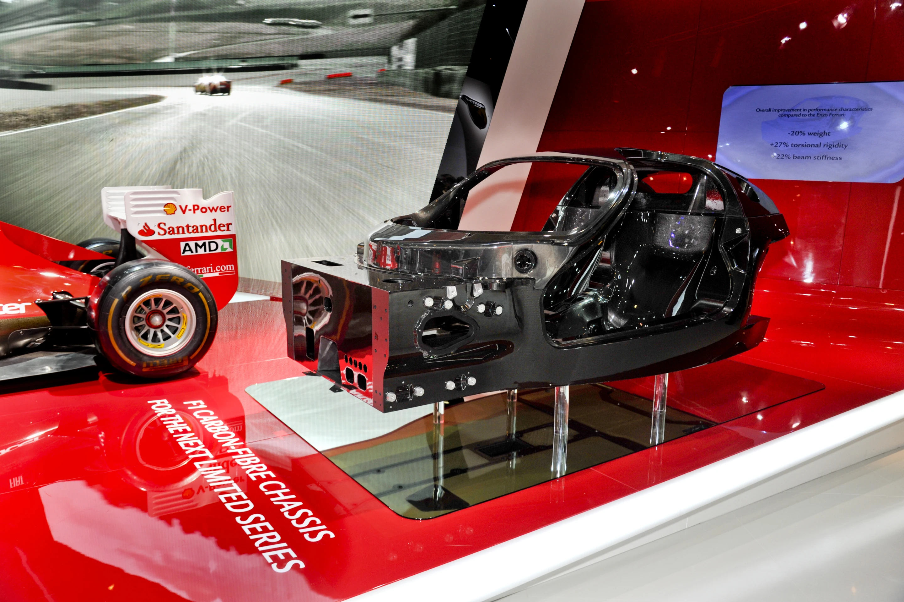 The composite chassis for Ferrari's first hybrid vehicle at the Paris Motor Show