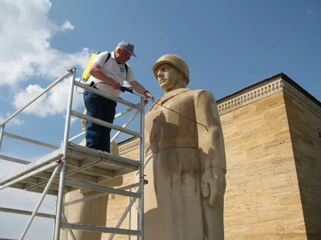 Nanopool's Liquid Glass being applied to a statue at Ataturk's Mausoleum in Turkey