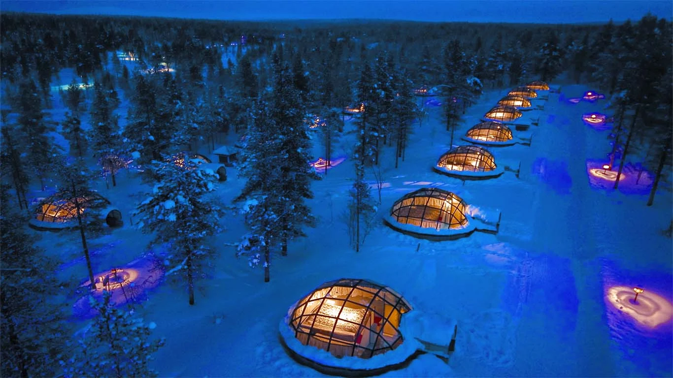 Located north of the Arctic circle in Finnish Lapland this hotel offers a variety of amazing accommodations, including see-through glass igloos letting you watch the northern lights from bed or classic snow igloos for the brave