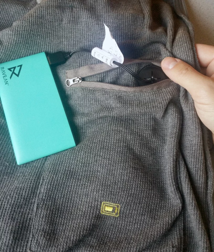 The battery pocket for the Ravean heated hoodie has room for multiple and/or larger batteries