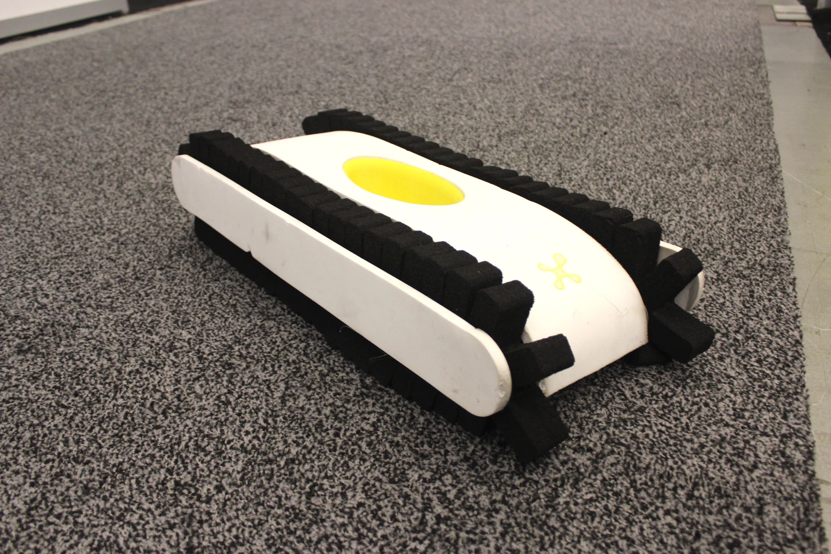 Tokyo's Amoeba Energy was demonstrating this soft-bodied robot prototype, that uses soft foam tracks to easily climb stairs – its commercial successor may someday be used for deliveries