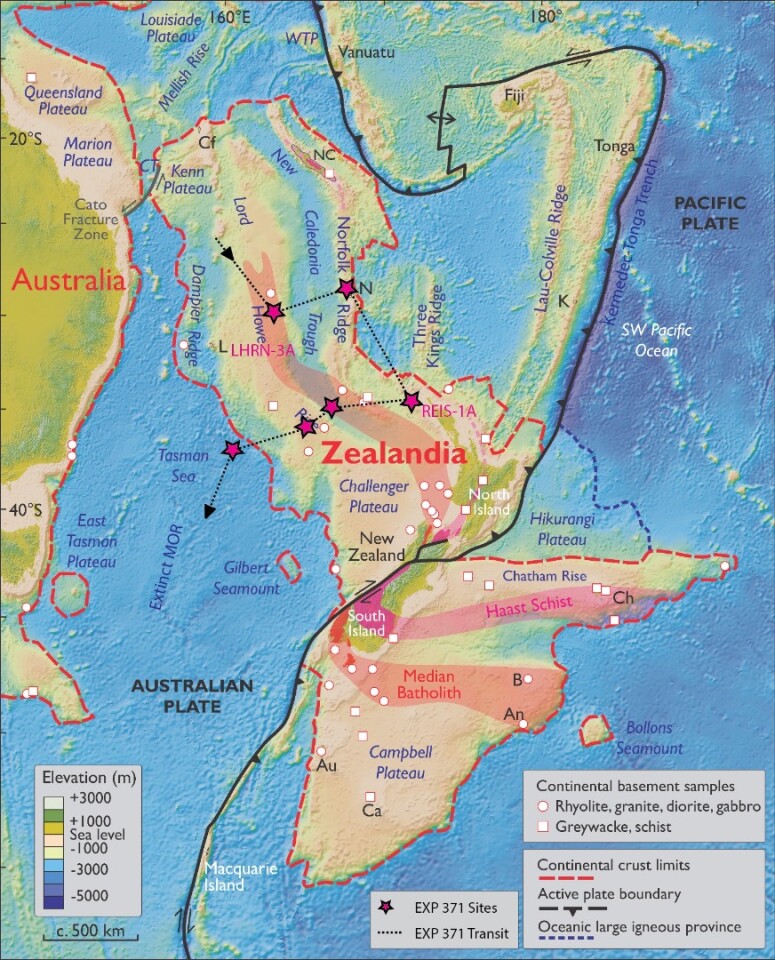 A detailed map of IODP Expedition 371 to Zealandia