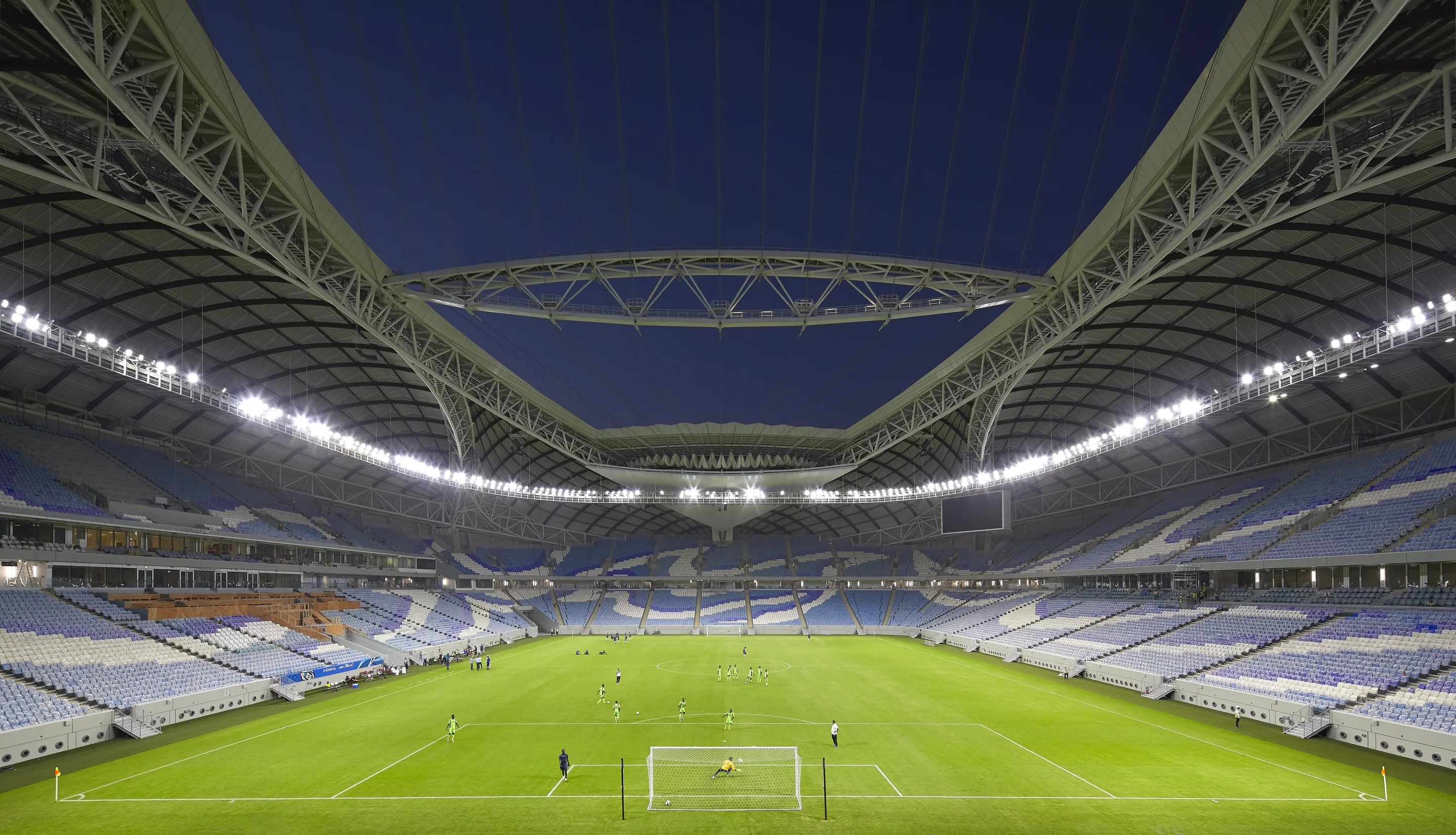 Al Wakrah Stadium features an advanced cooling system that maintains the spectator areas at a temperature of 18°C (64.4 F) and the field of play to 20°C (68 F).