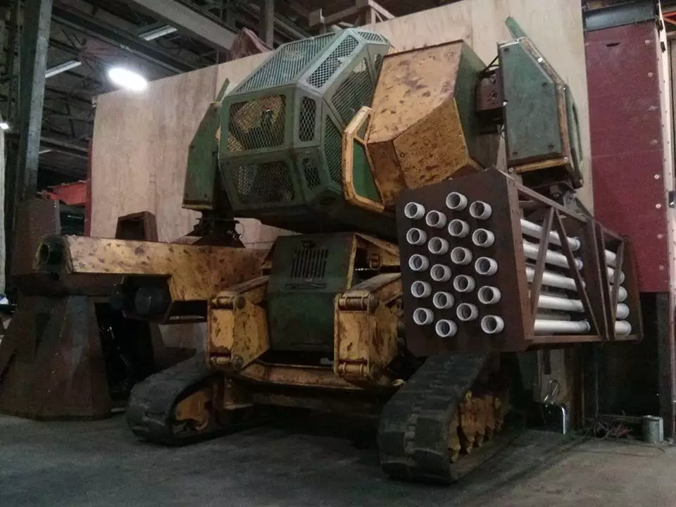 Megabot Mk2 with its imposing paintball cannon arm.