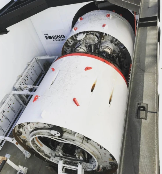 The Boring Company's tunneling machine at its headquarters in LA