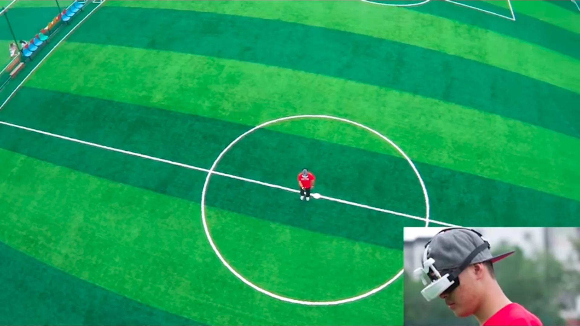 The system takes the movement of the VR headset and uses it as input controls for the Ghost Drone 2.0's gimbal