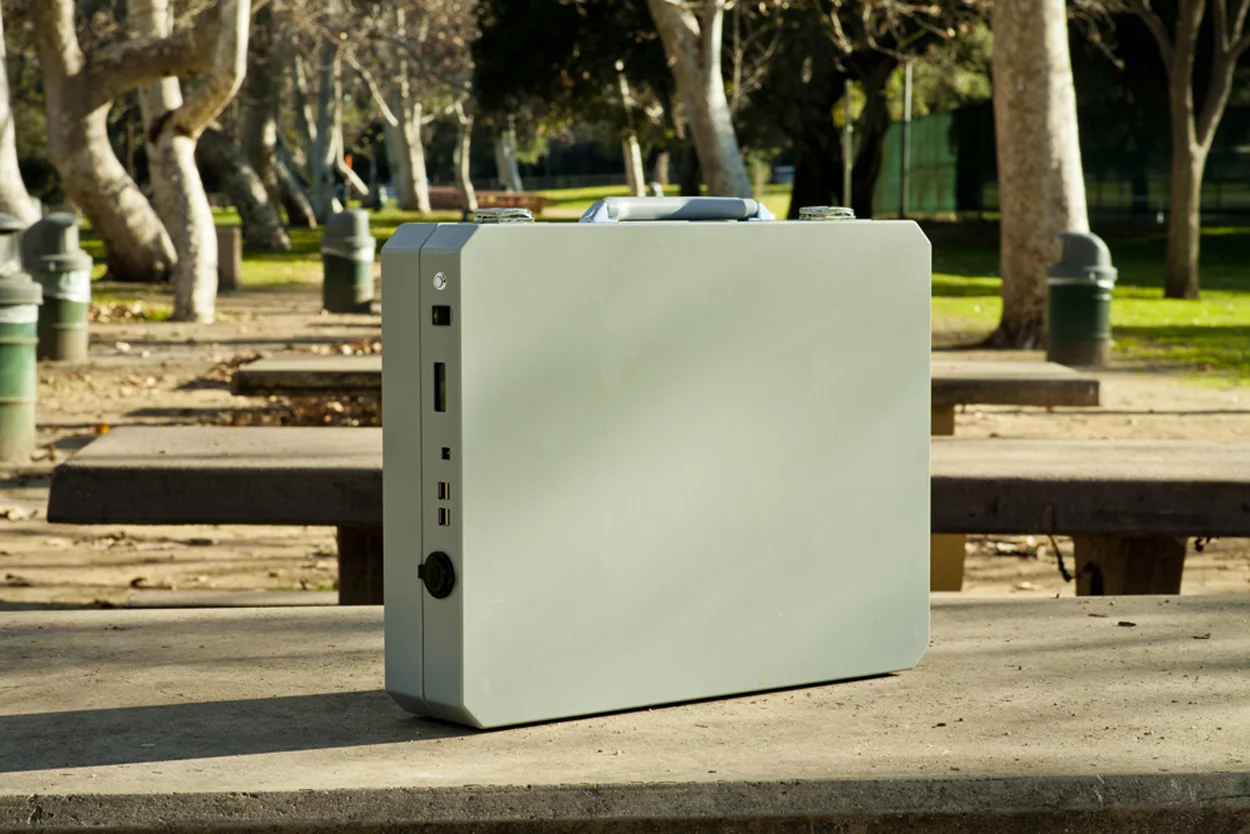 The SunSocket's panels and battery sit in a self-contained case