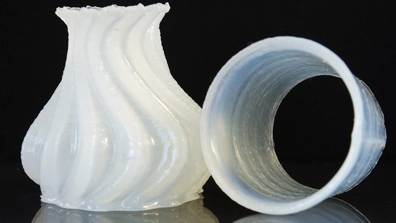 A vase and hose nozzle made from the 3D-printed cellulose composite material