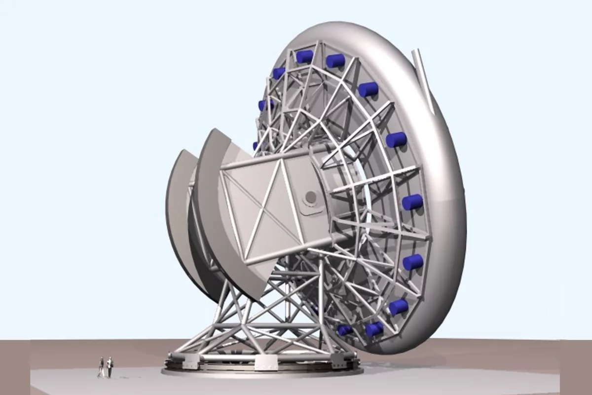 Artist's concept for a slingatron space launcher to hurl payloads into space