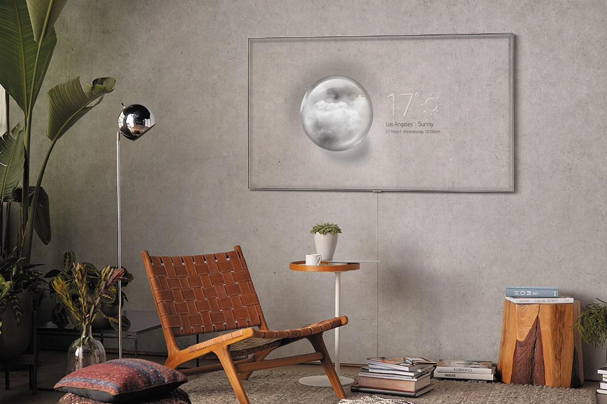 Samsung's new wall-mounted QLED TVs have an Ambient Mode that mimics the pattern behind them, allowing them to blend into the background