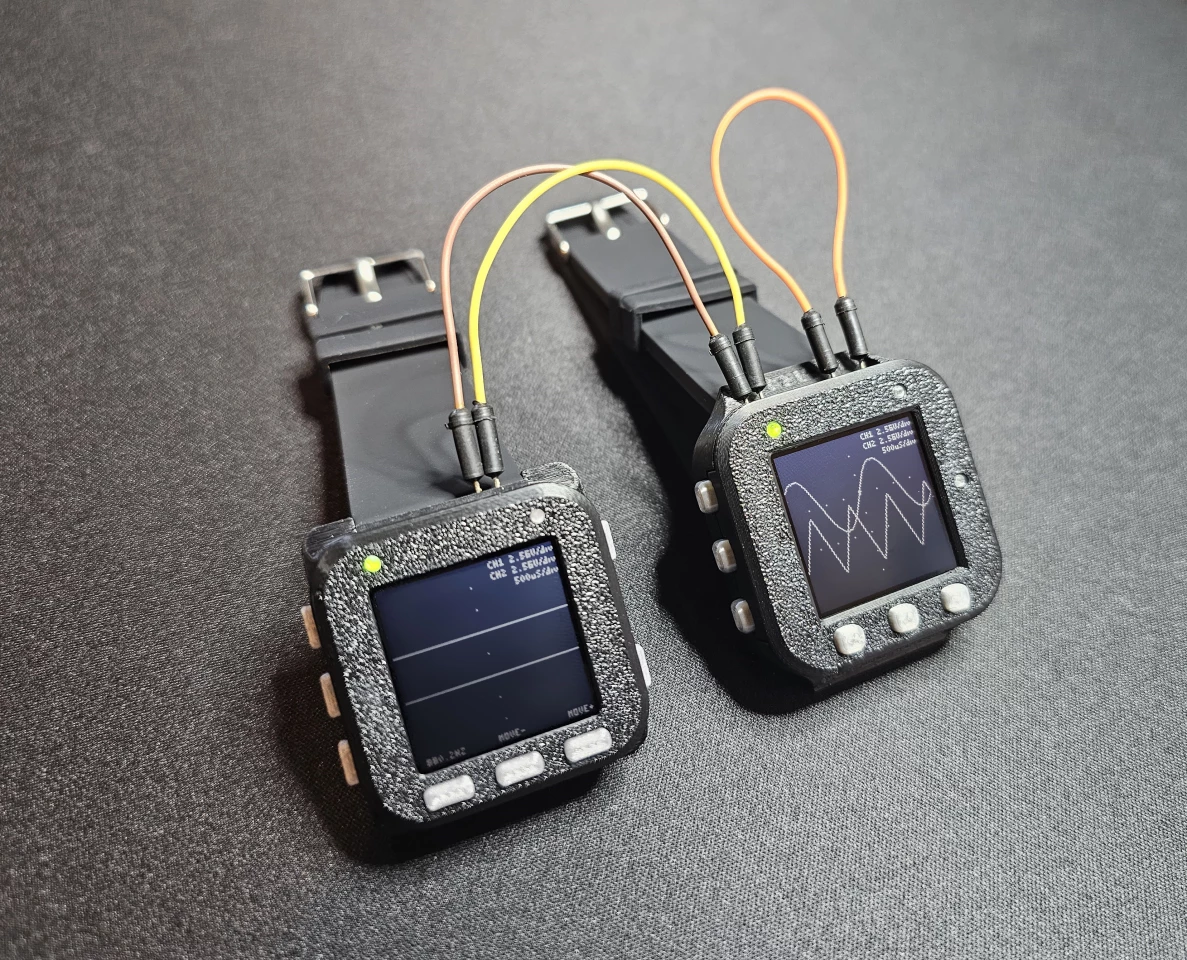 The watch features analog and digital inputs when in oscilloscope or logic analyzer modes