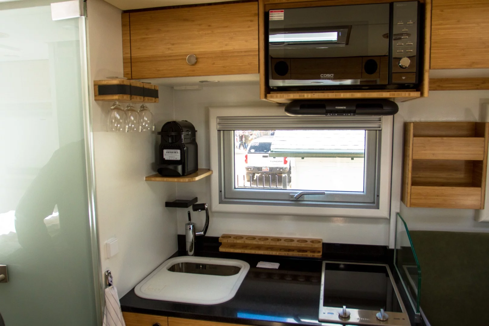 At the kitchen of the Acela/Bliss expedition show truck