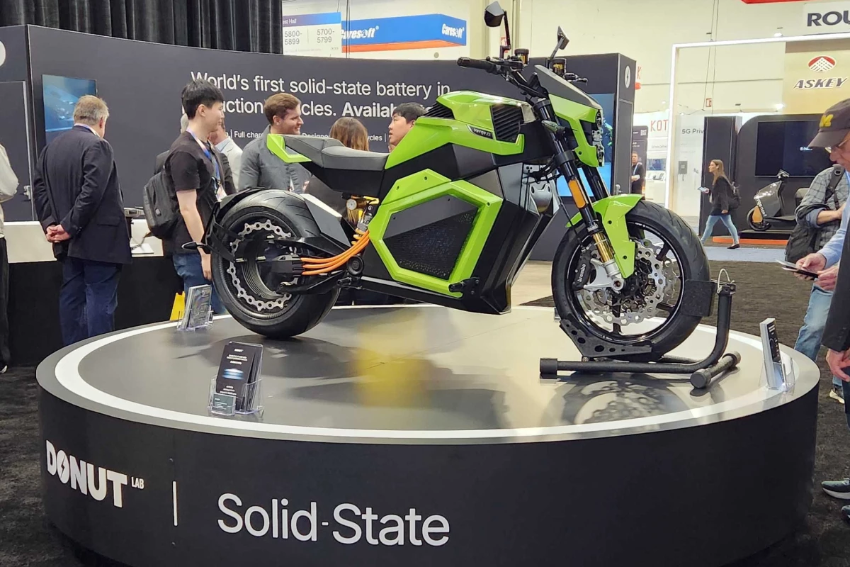 The Verge TS Pro and solid-state battery tech on show at Donut Lab's CES 2026 booth