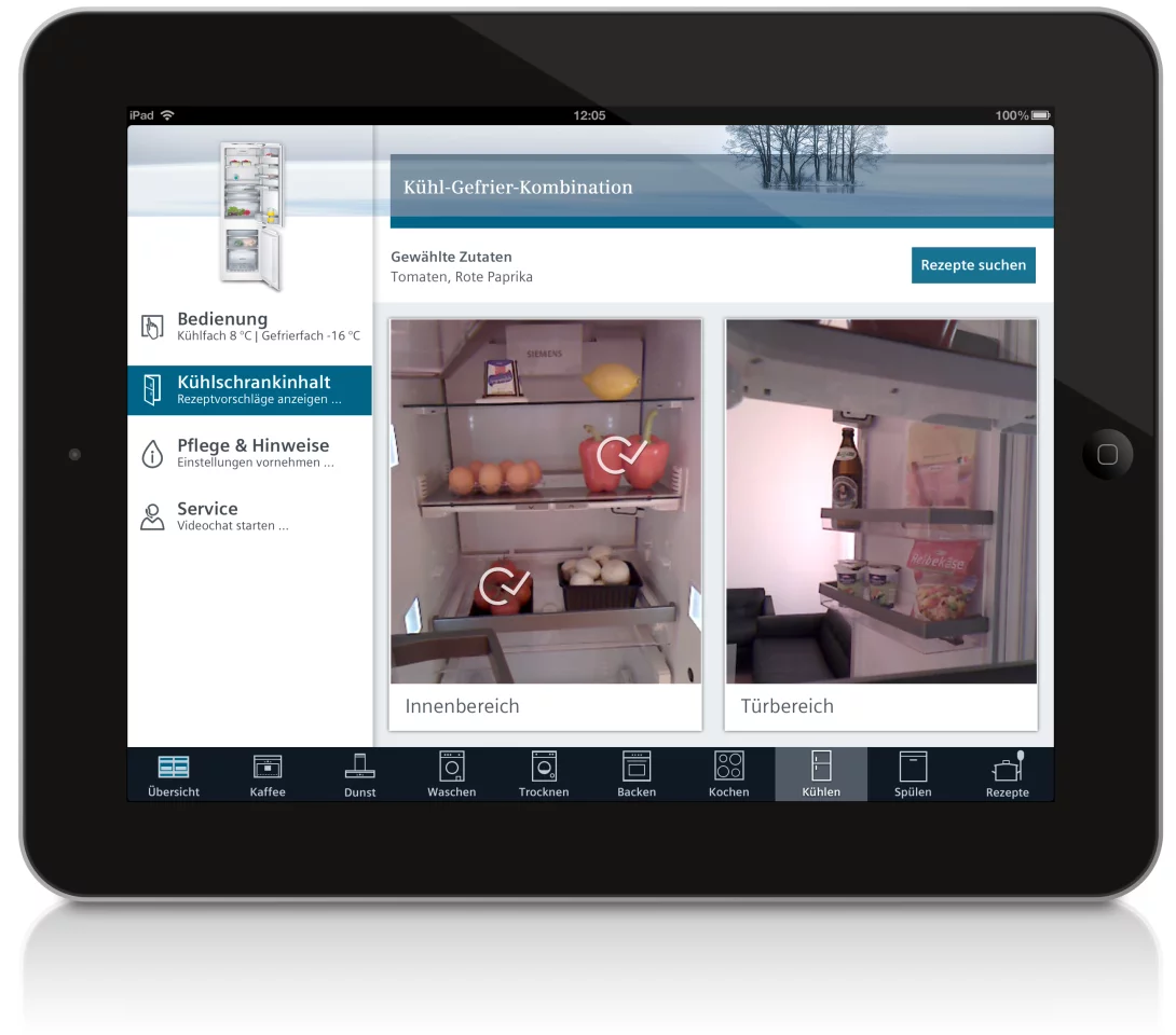 A camera inside the fridge would allow users to see what foods they had available, via their mobile device