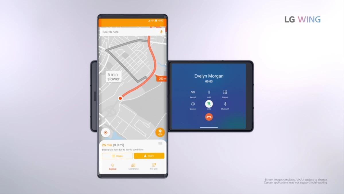 With the Wing smartphone, calls can be taken using the secondary screen, without interrupting navigation on the main display