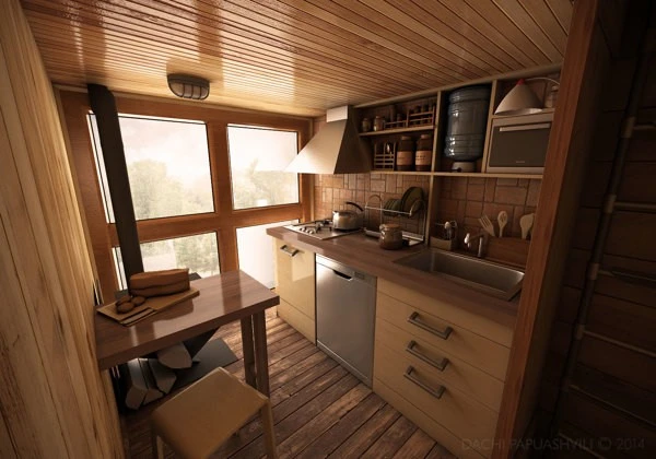 Off-grid tech slated for The Skit includes a composting toilet, rainwater catchment system, solar panel and battery array (Image: Dachi Papuashvili)