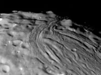 Uranus' moon Miranda, varied terrain (Image: NASA)
