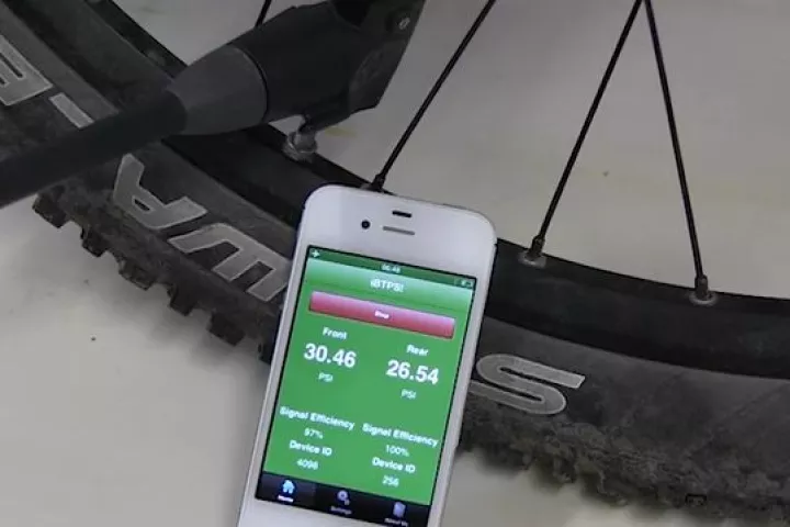 The BTPS Bike Tire Pressure System in use
