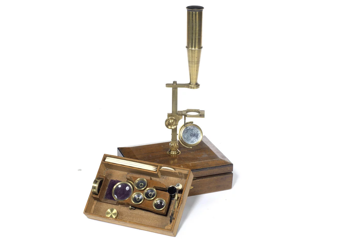 A brass Gould-type field microscope, English, mid-19th century