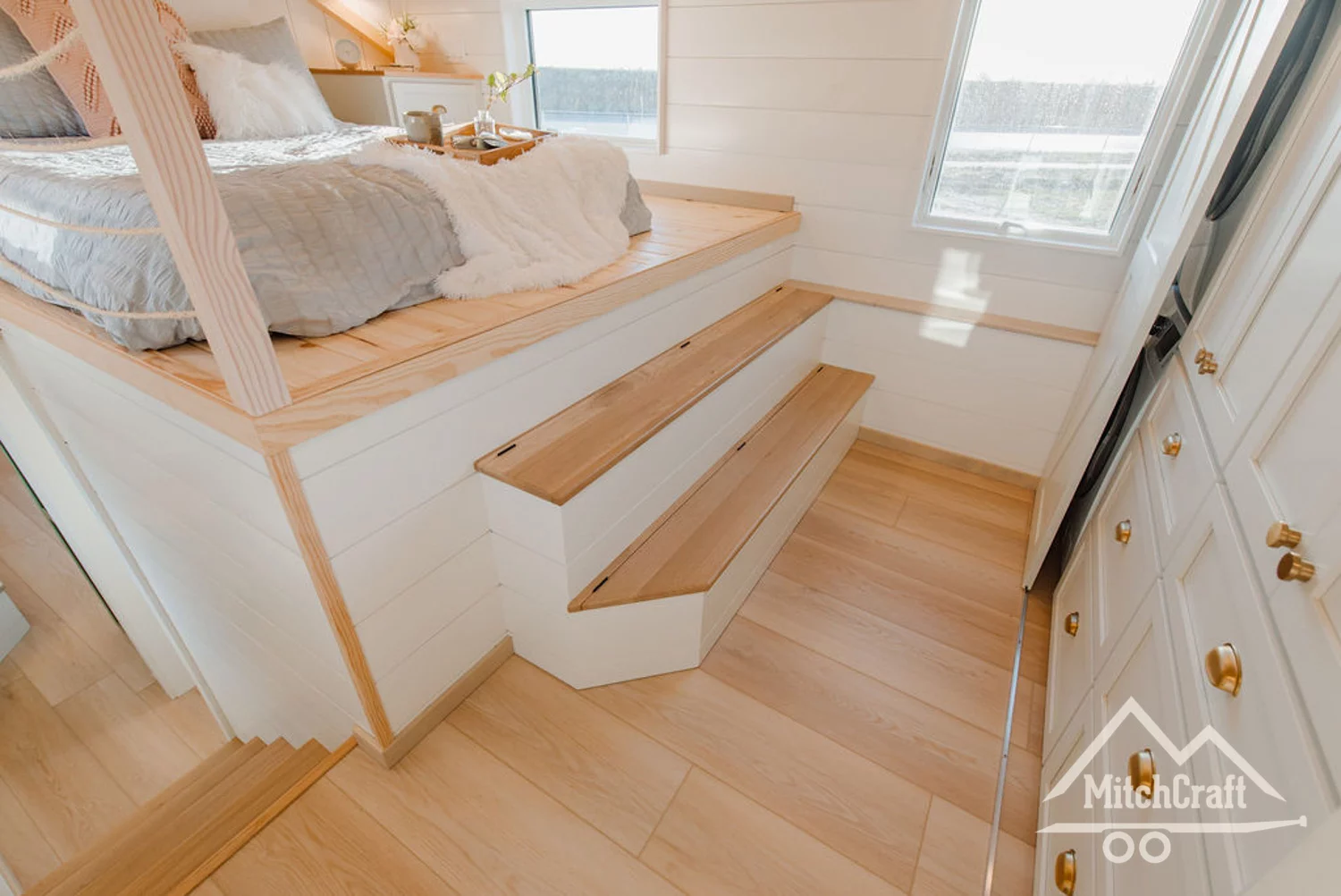 Gorgeous timber steps leading to the bedroom