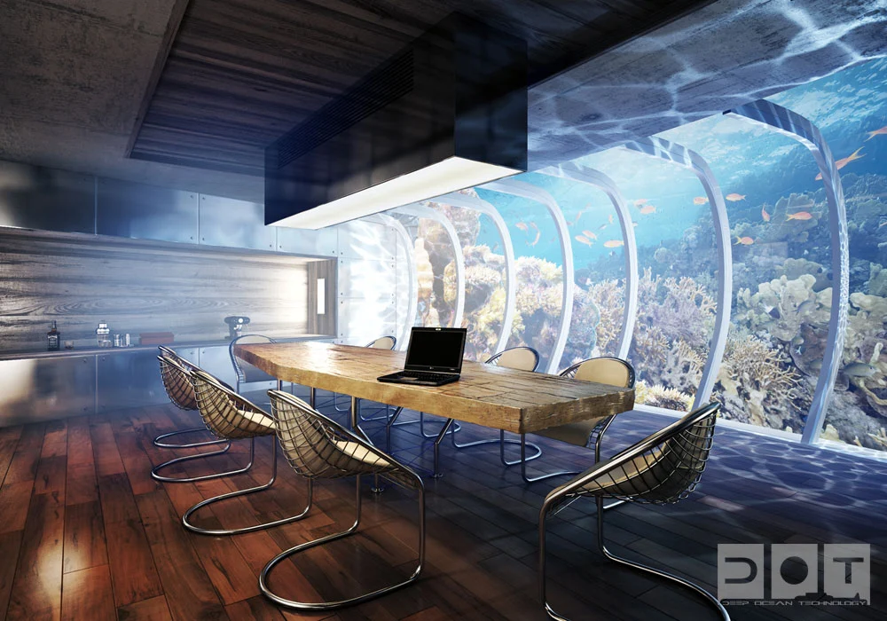 Artist's rendering of an underwater room in the Water Discus hotel