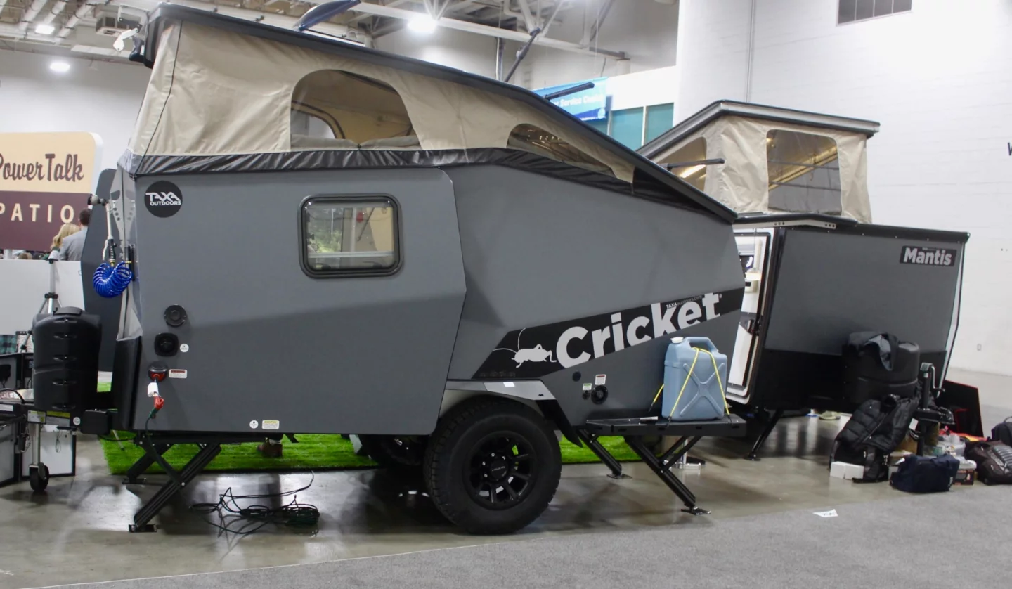 Taxa Outdoors brings some unique looks to an RVX show that feels homogenous at times; here it shows its original Cricket Camper