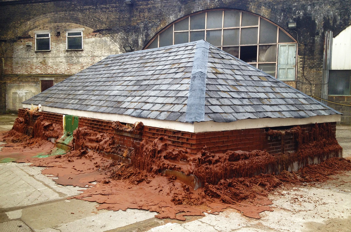 A pound of flesh for 50p – displayed a slowly melting house, made out of wax bricks, disappearing over two months