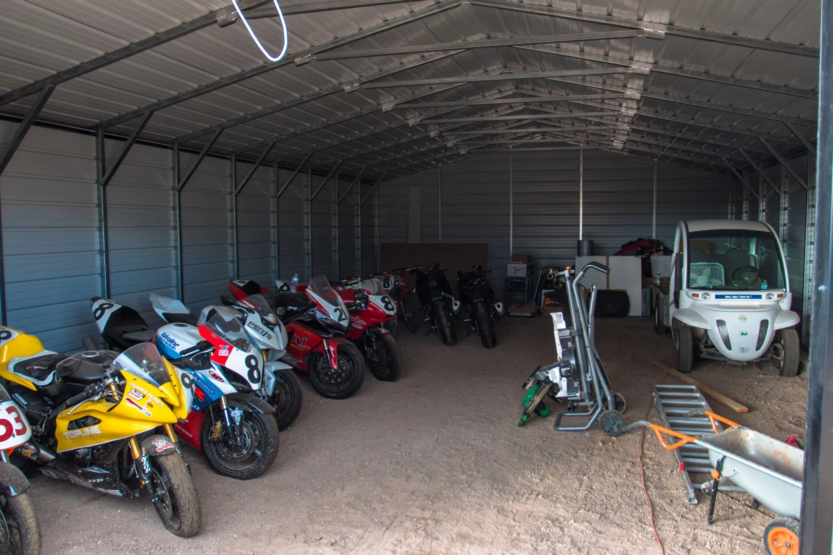 The garage is unfinished as of yet. I felt compelled to inlcude this shot, as his entire tiny house adventure began with simply having a garage for his motorcycles.