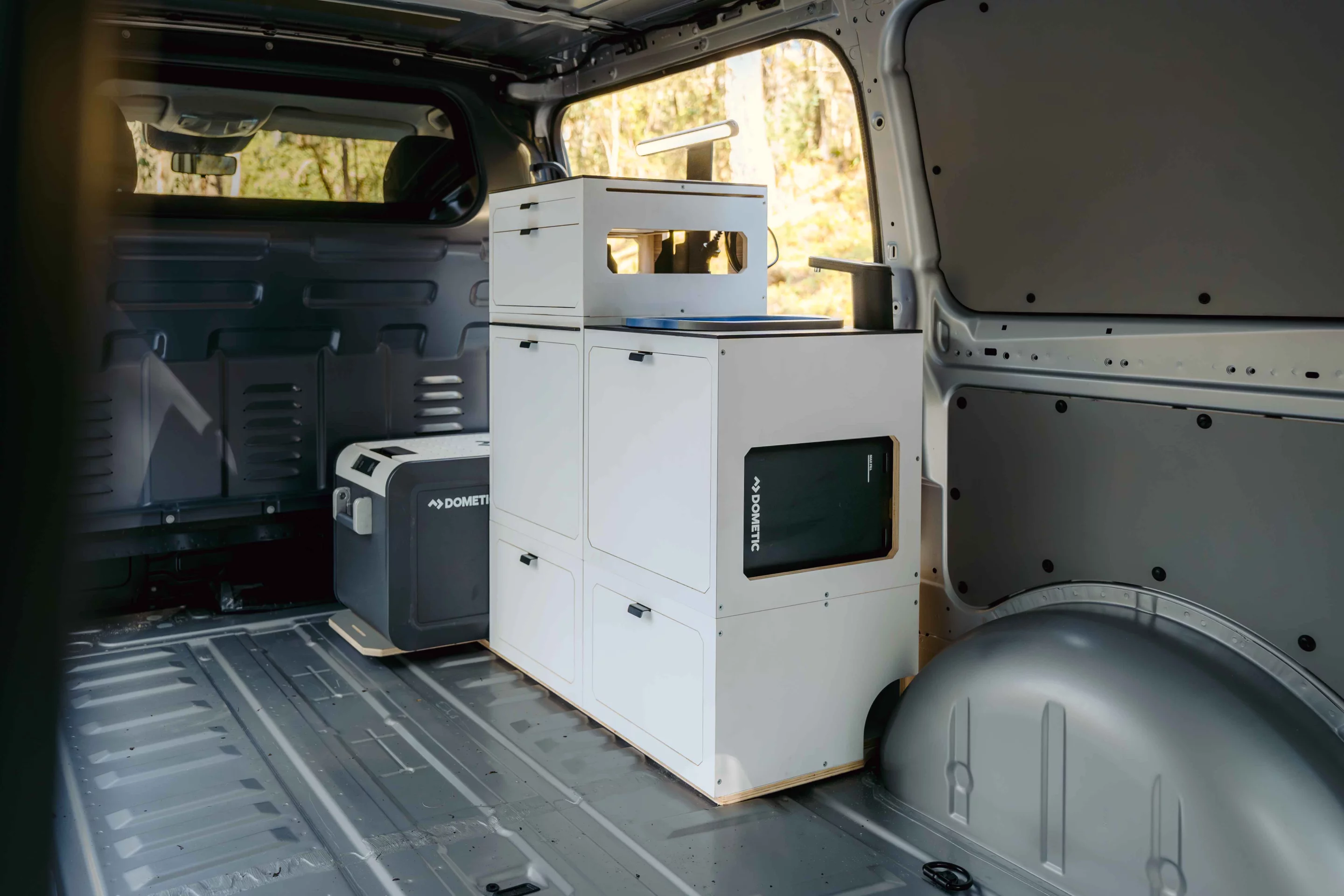 Trakka Trakkit kit set up in the side of the van