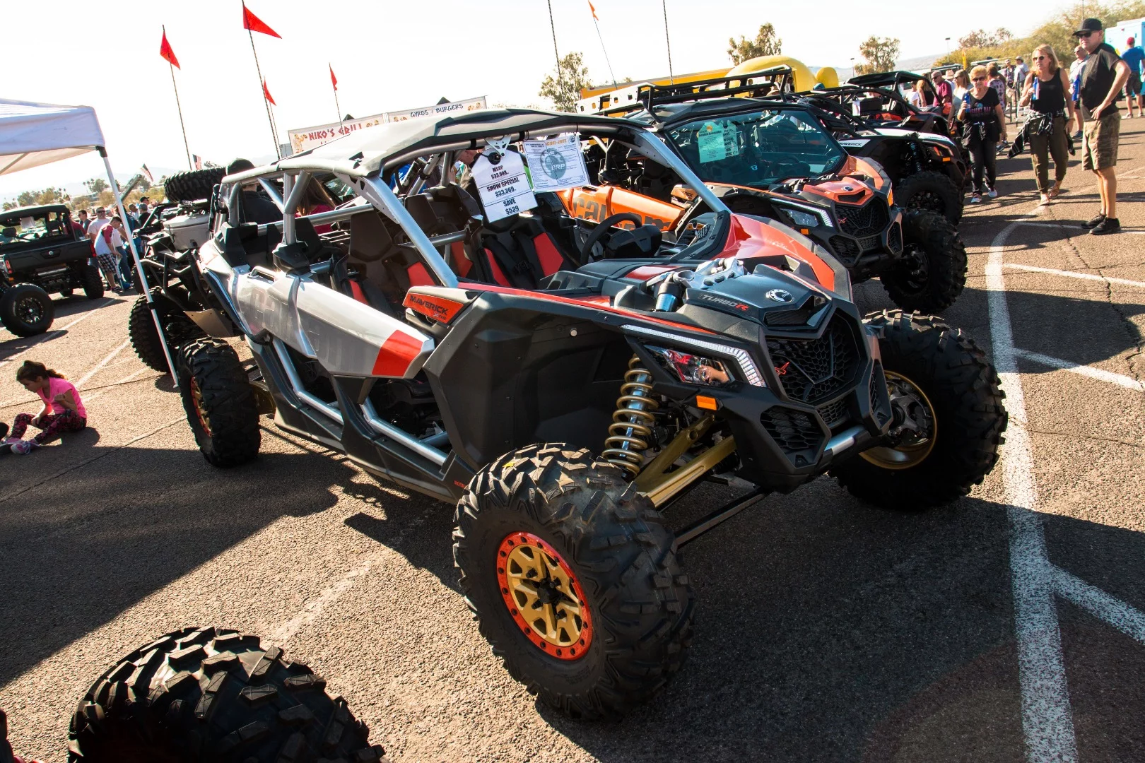 The Can Am Maverick X3 X RS is made for one purpose: to go flat out across the desert at break-neck speeds. The X RS is the only model Can Am offers currently with symetrical wheel sizes on all four corners, making it cheaper and easier to replace tires