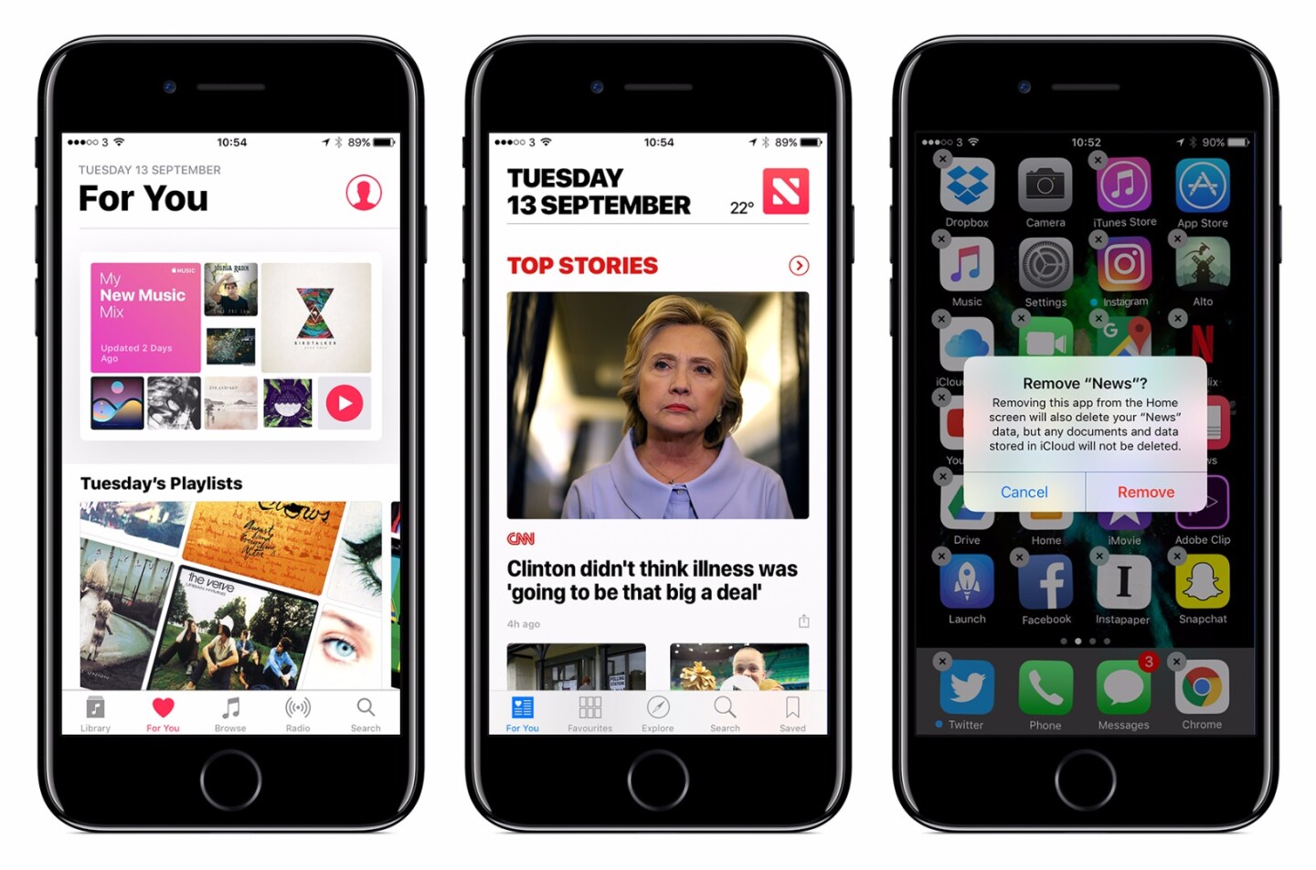 It's inside the stock apps like Music and News where there's most change, and most of them can now be removed if you don't want them