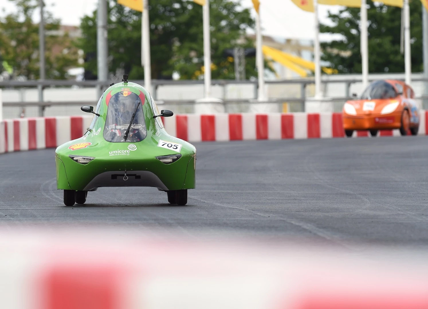 The Umicore-Electra Ulg, #705, a battery electric UrbanConcept racing for team ULg Eco Team from Universite De Liege, Liège, Belgium on the track during Make the Future London 2016