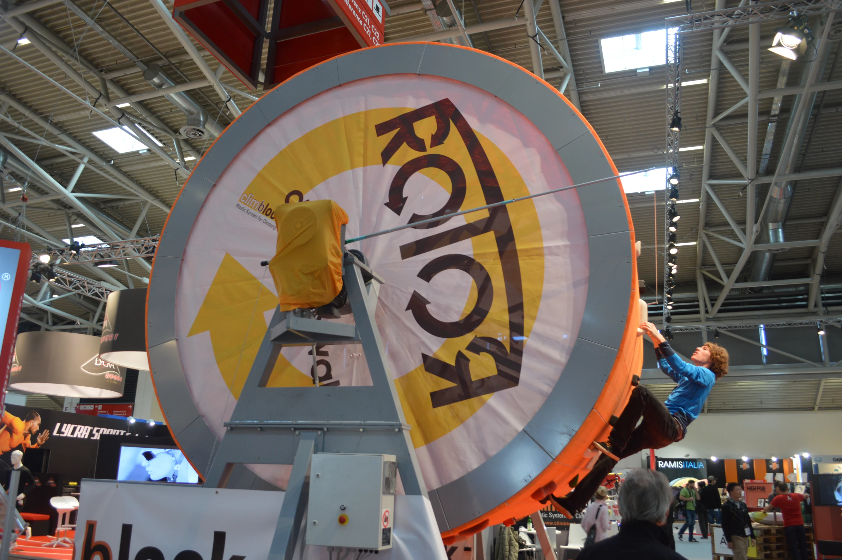The Rotor wall is designed to offer indoor climbing without the high ceilings required by vertical walls