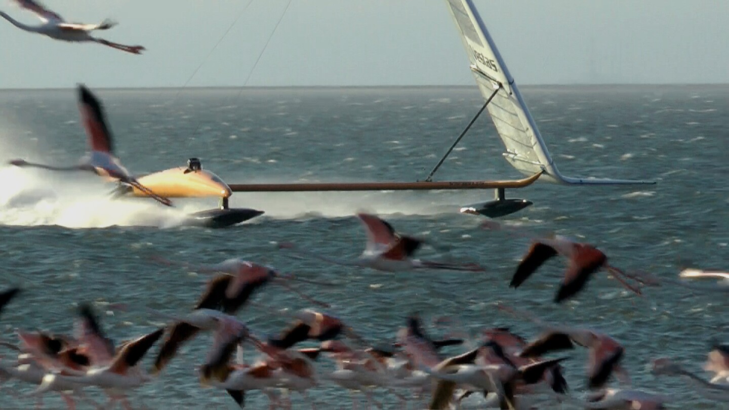 Larsen and the Vestas Sailrocket at high speed. Image copyright Helena Darvelid and Vestas Sailrocket.