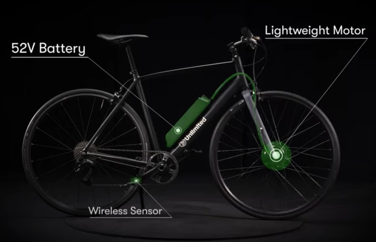A screw-on battery, a replacement front wheel and a strap-on wireless sensor are all that need to be installed to electrify your bike