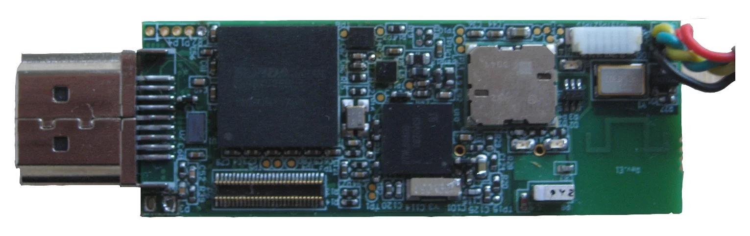 HDMI Dongle PCB Top side with OMAP 4, Power companion, Bluetooth, Wi-Fi, RF Bottom side features NFC, Accelerometer, MicroSD card slot