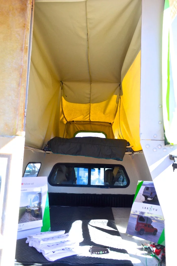 Inside, the Leentu has a cabover bed and up to 7 feet of headroom