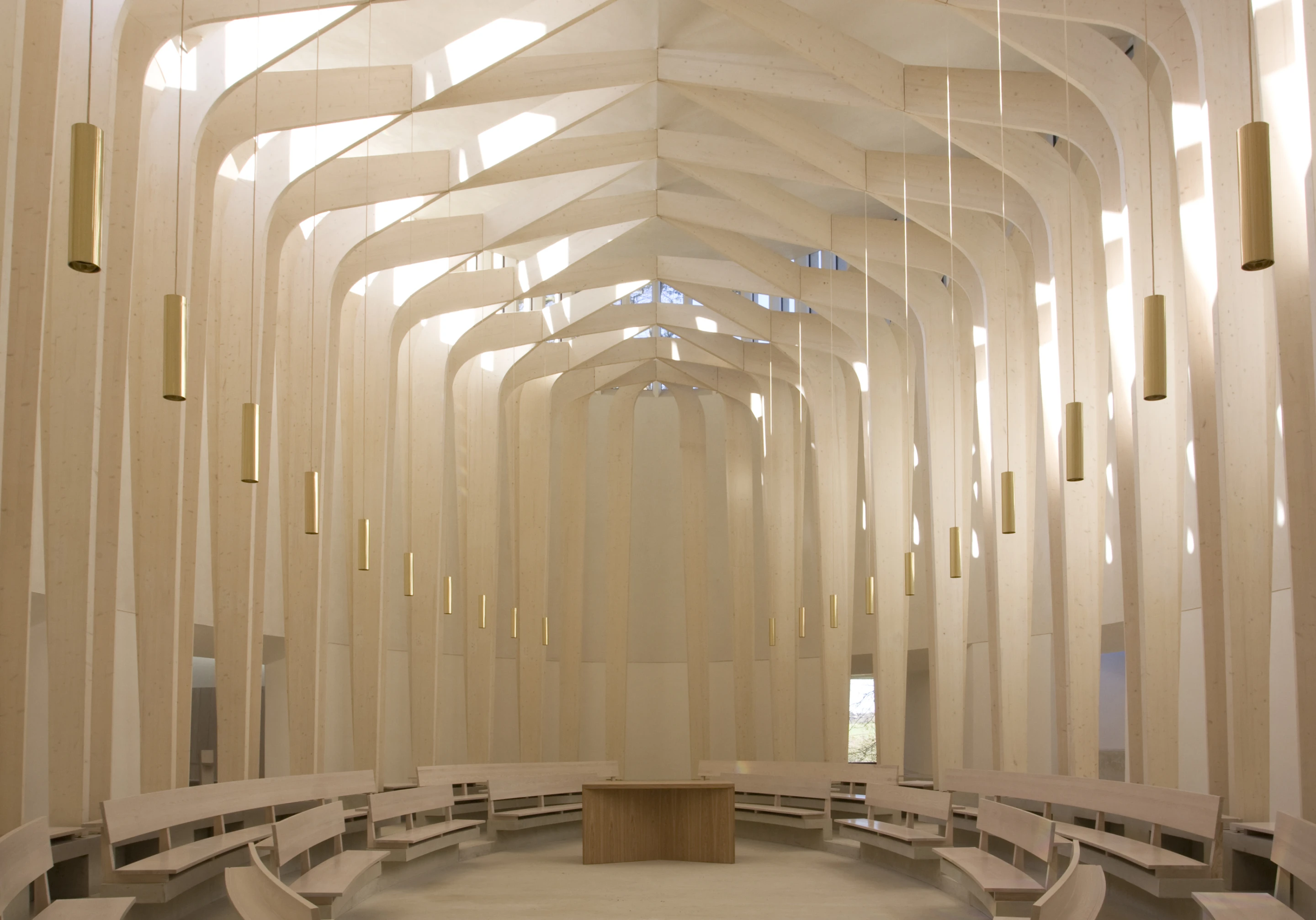 An independent timber structure gives form to the interior (Photo: Niall McLaughlin Architects)