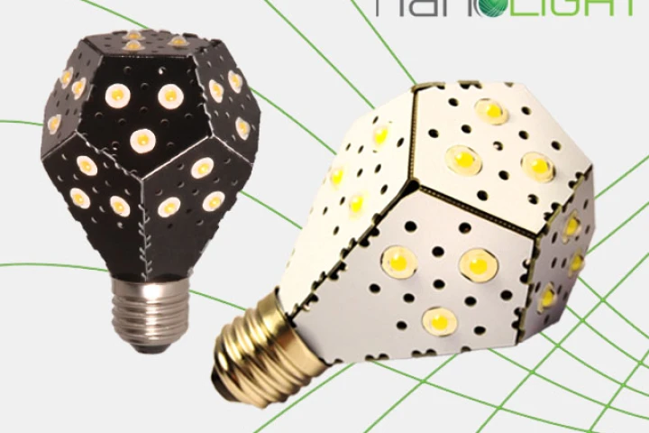 The NanoLight LED’s are directly attached to a printed circuit board that is folded to resemble the stereotypical light bulb shape (Image: NanoLight)