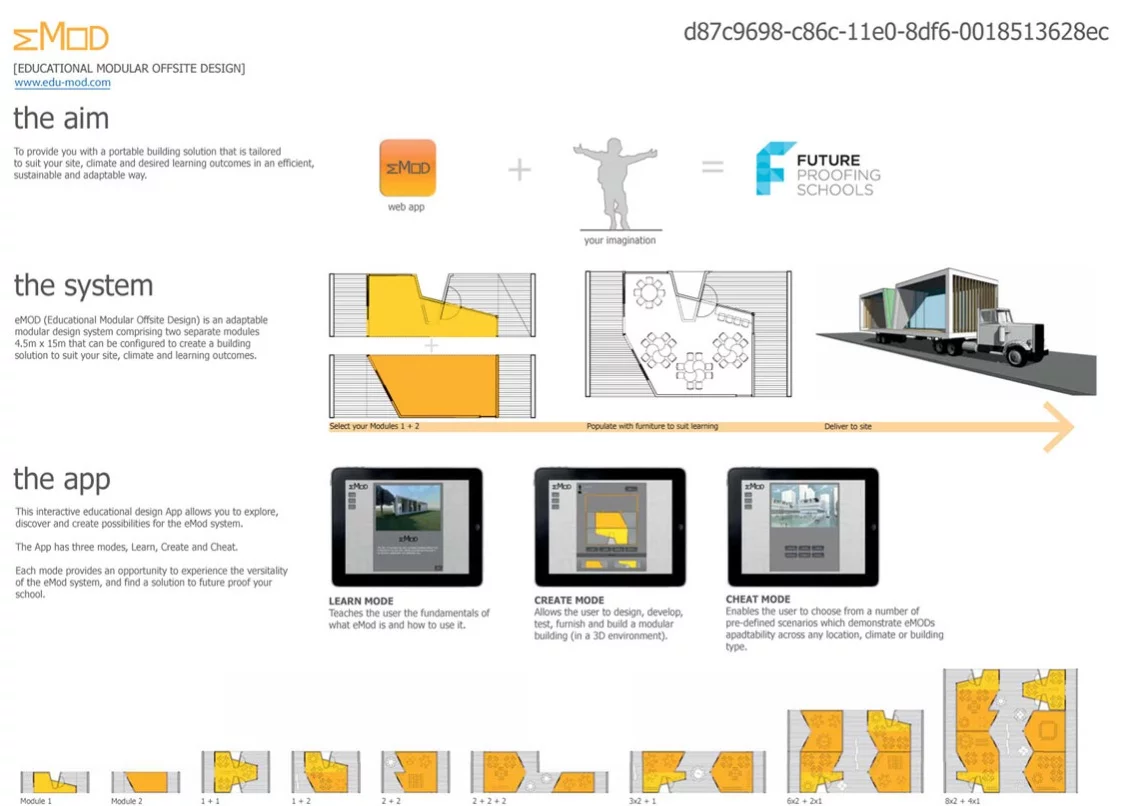 Dubbed eMOD (Educational Modular Offsite Design) this concept is a flexible modular design system