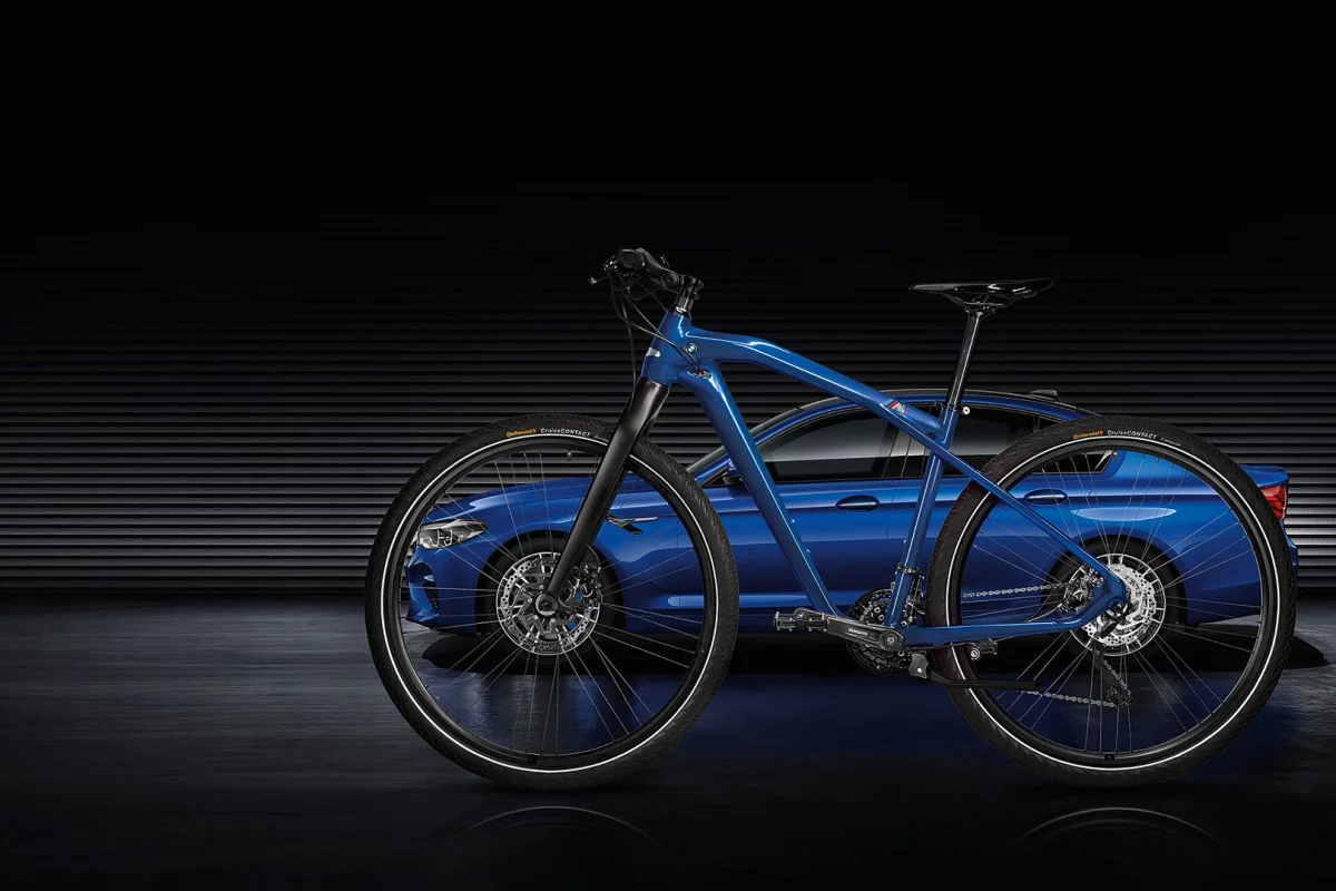 The BMW M Bike Limited Carbon, with the M5 in the background