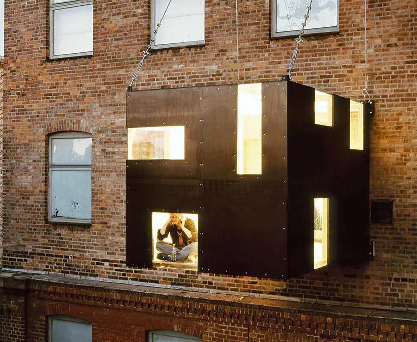 From Stefan Eberstadt the Rucksack House is a room that is suspended by steel cables designed to be attached to any existing facade