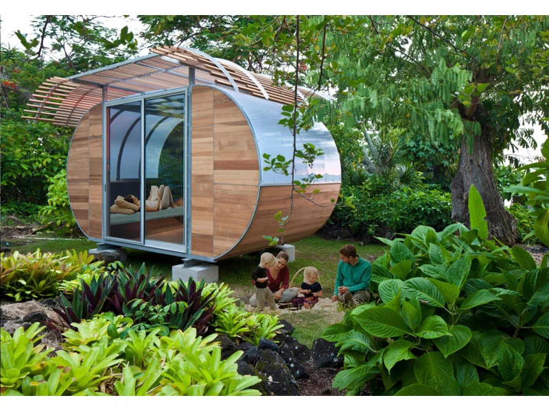 House Arc is a prefabricated off-the-grid housing solution that facilitates compact living