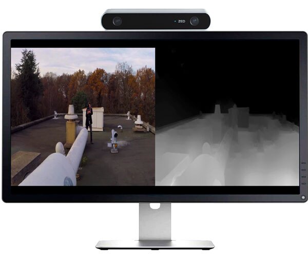 The ZED camera captures video from two cameras that mimic how the human eye sees in 3D
