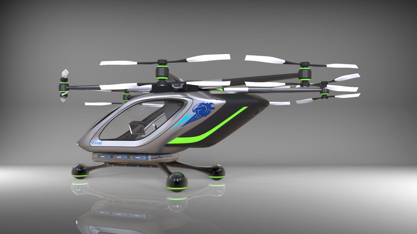 Jetpack Aviation's electric VTOL concept: landing spheres cushion the aircraft on touchdown
